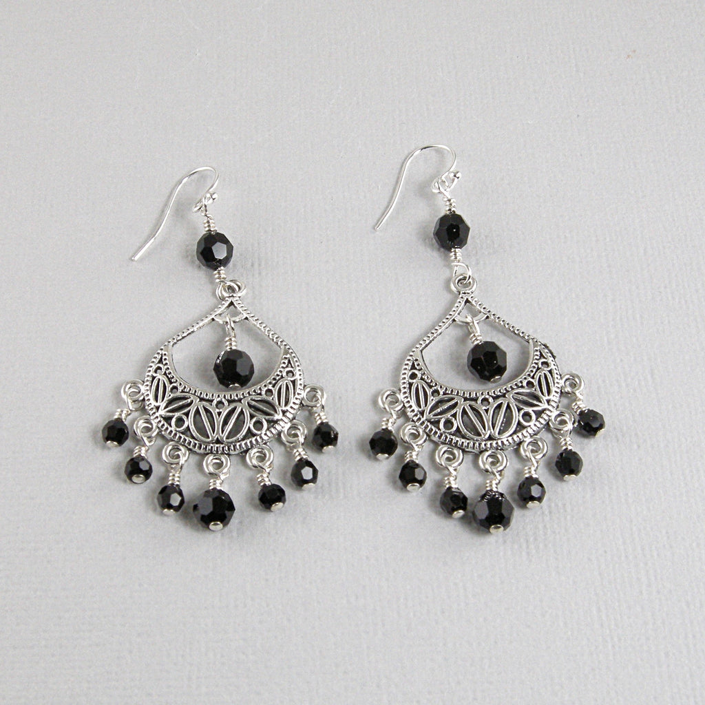 Black Crystal Chandelier Earrings, Black Crystal Earrings