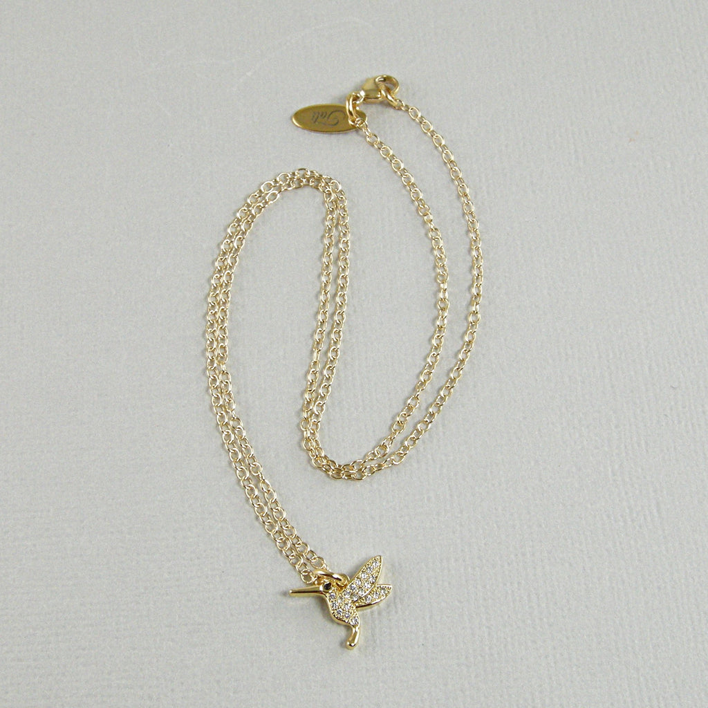 dainty gold hummingbird necklace