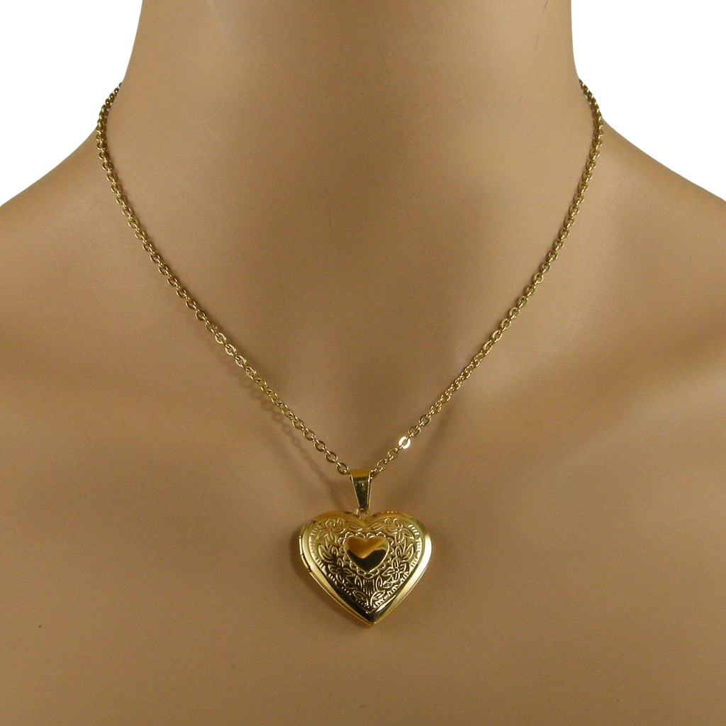 Gold Heart Photo Locket Necklace Large Gold Heart Photo Locket 30 Inches 76.2cm