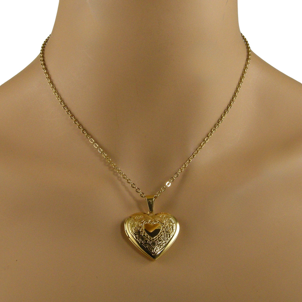 gold heart photo locket necklace