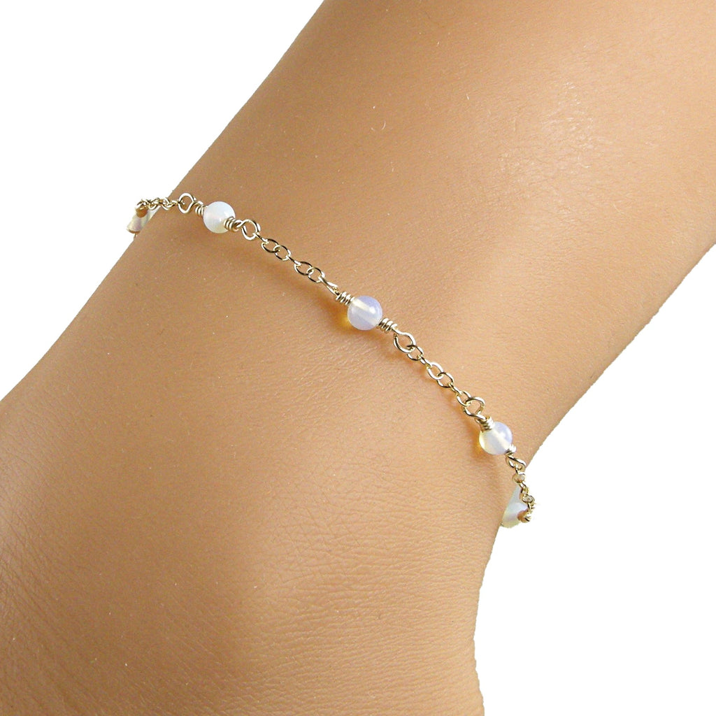 Jewelry by Tali Opal Anklet Dainty Opal Gold Chain Anklet Opal Ankle Bracelet 11 Inches 27.94cm