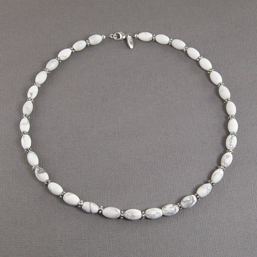 Buy The Men's White and Gray Howlite Silver Beaded Necklace | JaeBee 20