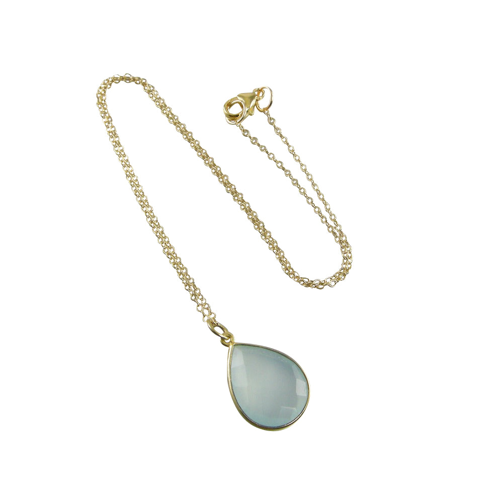 Aqua Blue Chalcedony Necklace Blue Chalcedony Gold Chain Necklace