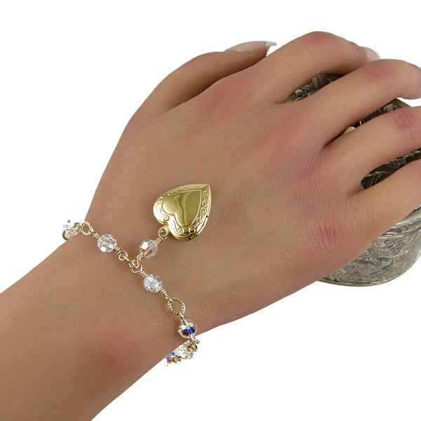 clear crystal gold photo locket bracelet