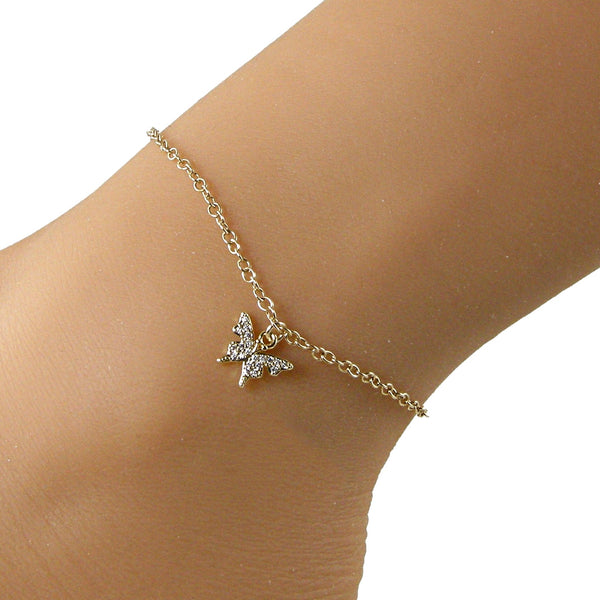 crystal gold  butterfly anklet
