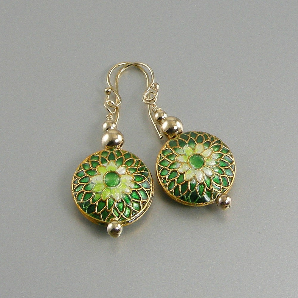 green cloisonné earrings