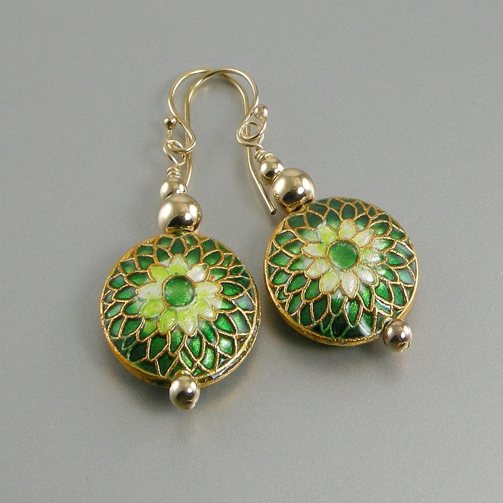 green cloisonné earrings