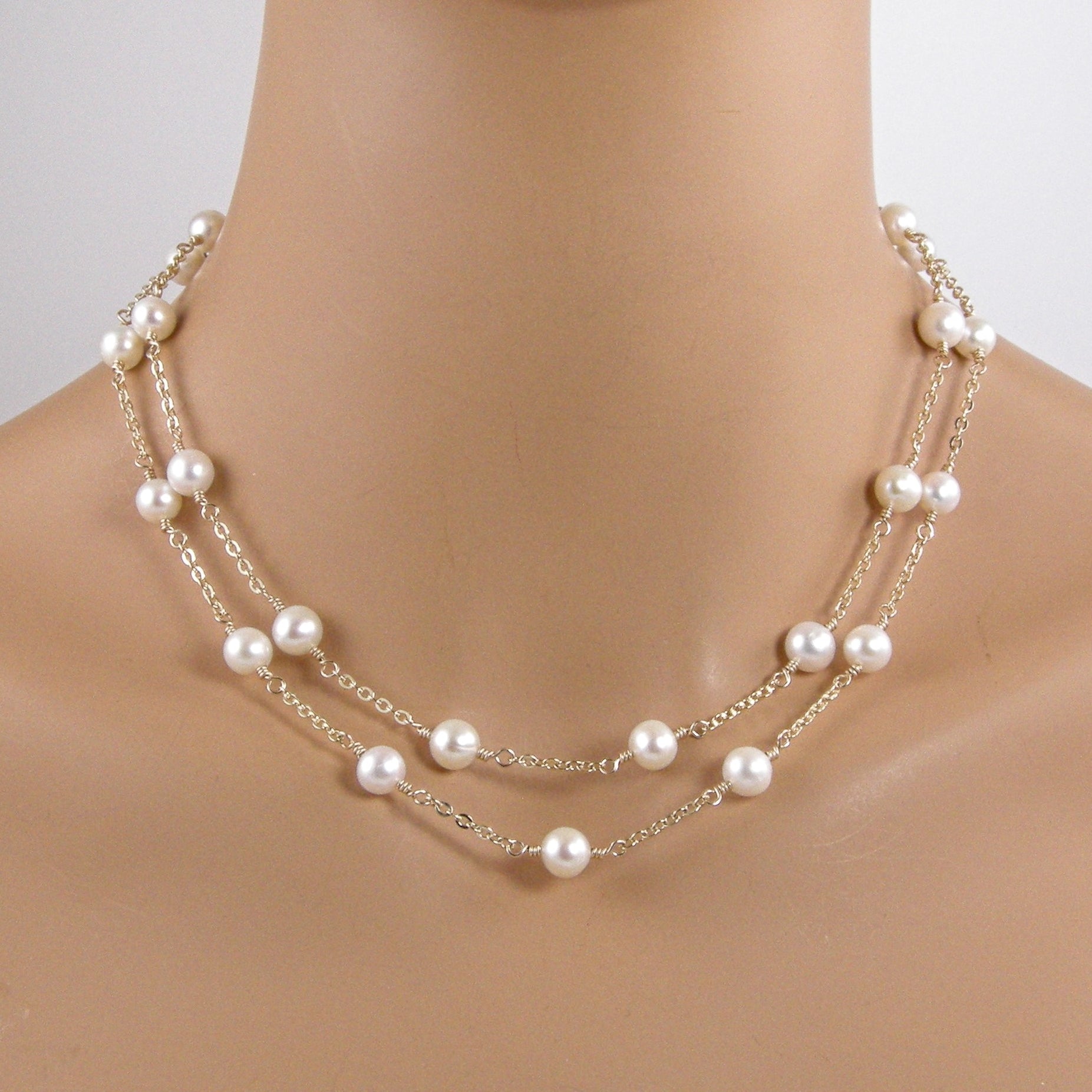 Pearl Station Necklace, Pearl Tin Cup Necklace Gold Jewelry By Tali