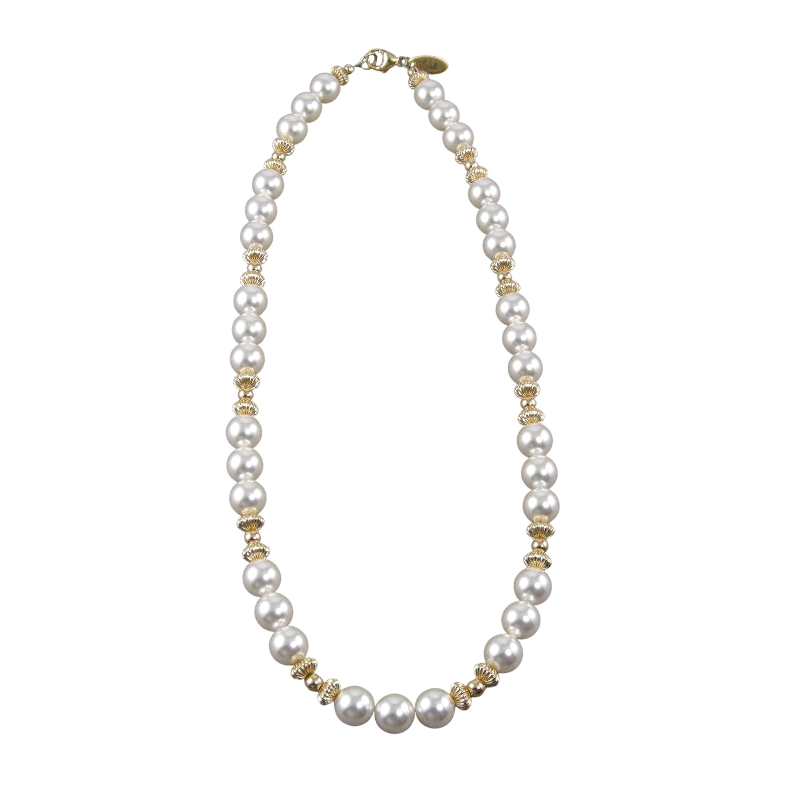 White Pearl Station Necklace, Pearl Gold Bead Necklace Jewelry By Tali