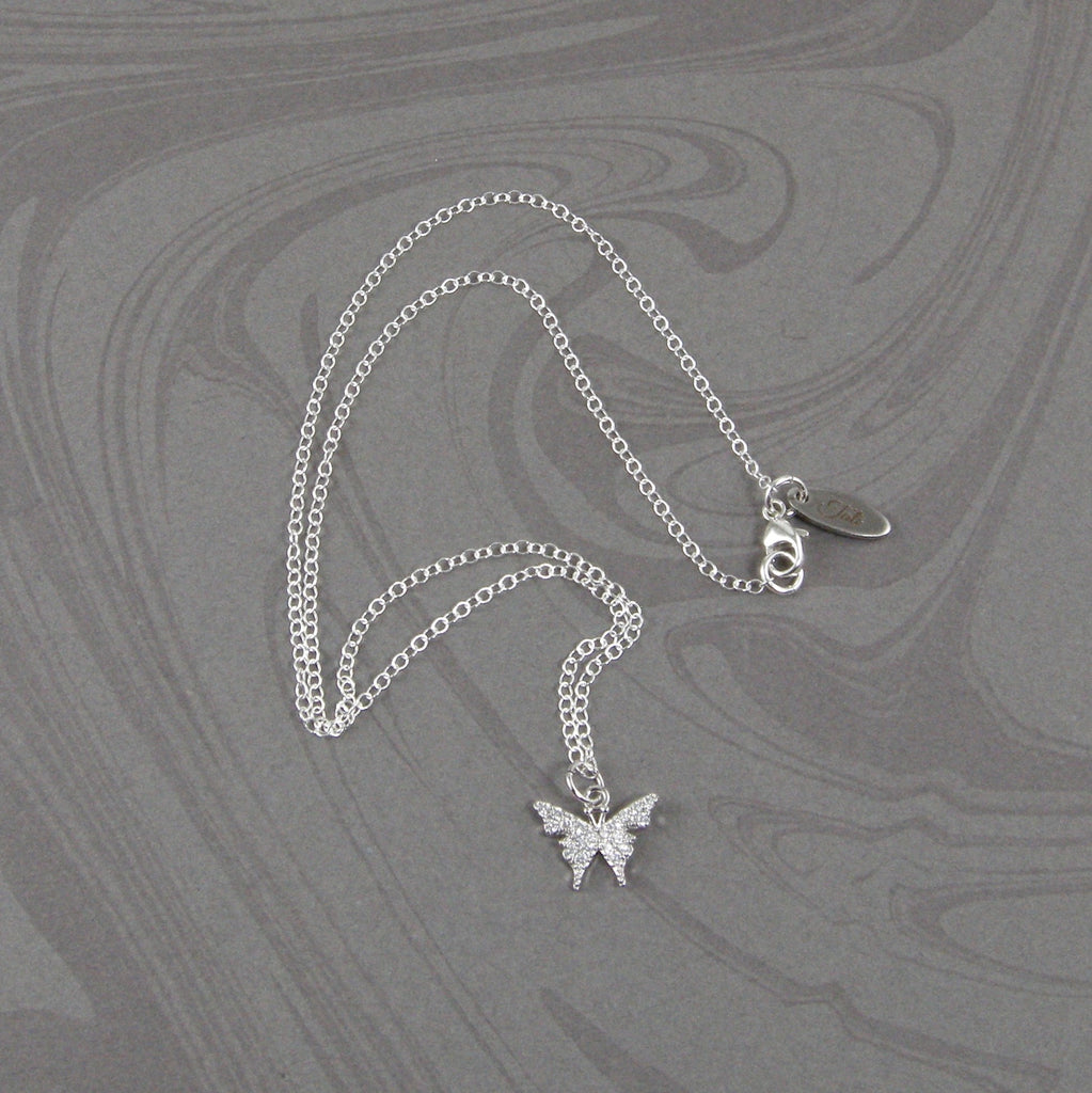 Dainty Silver Butterfly Pendant Necklace - Sterling Silver Chain