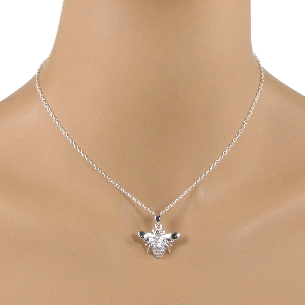 14K White Gold Blue Diamond Bee Necklace, Bee Pendant, 14K White Gold Blue  Diamond Necklace, Handmade Bee Blue Diamond Pendant, Bumble Bee