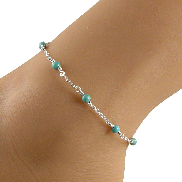 turquoise silver chain anklet